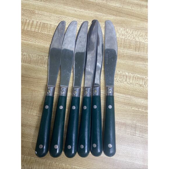 6 Piece Green Handle Set Stainless Flatware Knife Set Utensils - Picture 1 of 4
